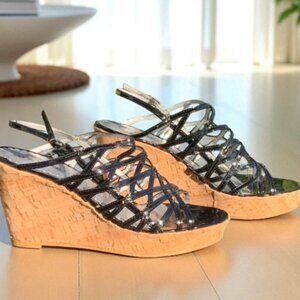 Rampage Black Patent Strappy Wedge Heels Size 8